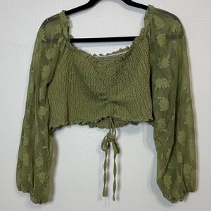 Olive Green Smocked Crop Top